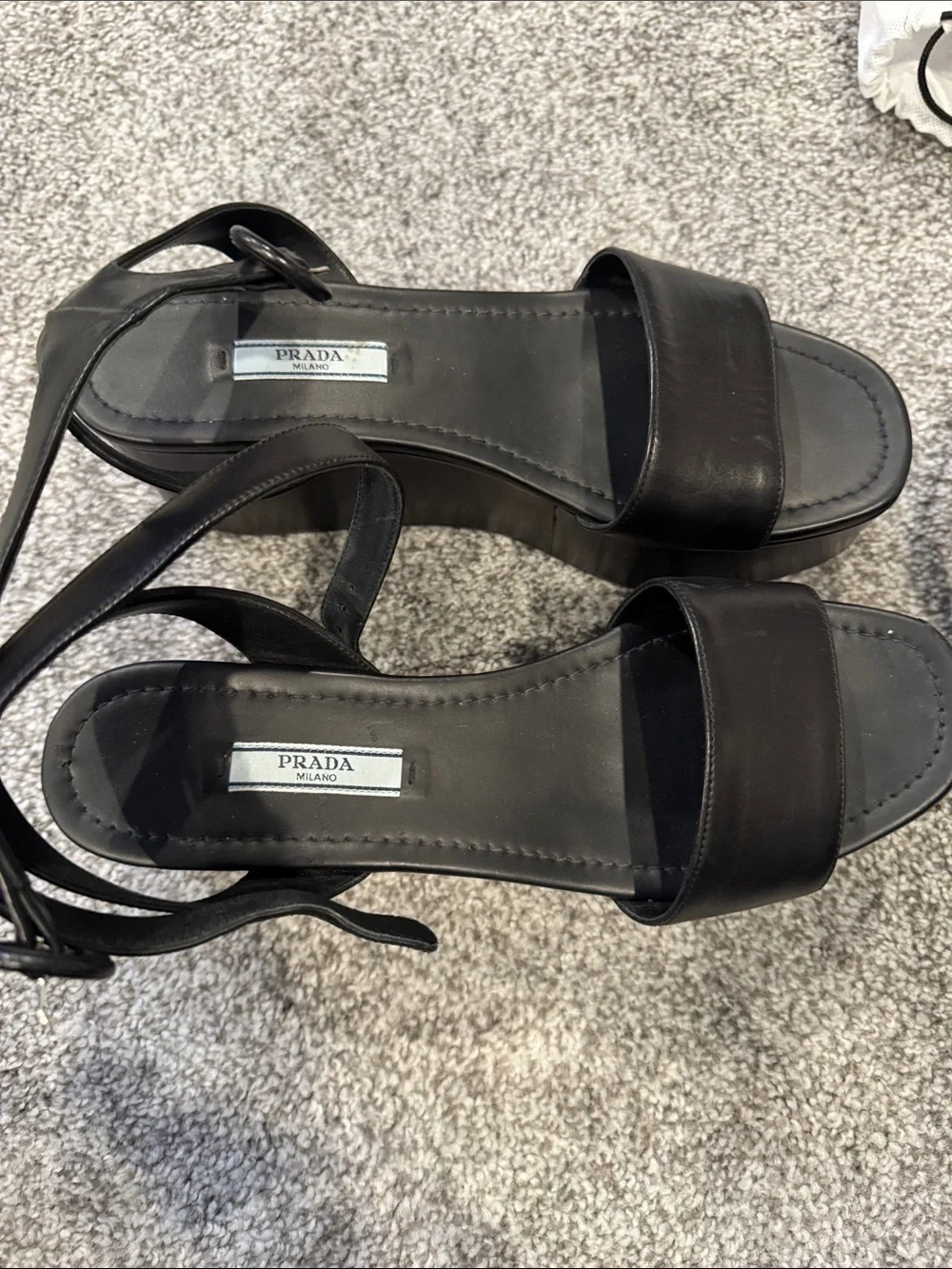 Prada Black Leather Strappy Block-Heel Sandals eu39